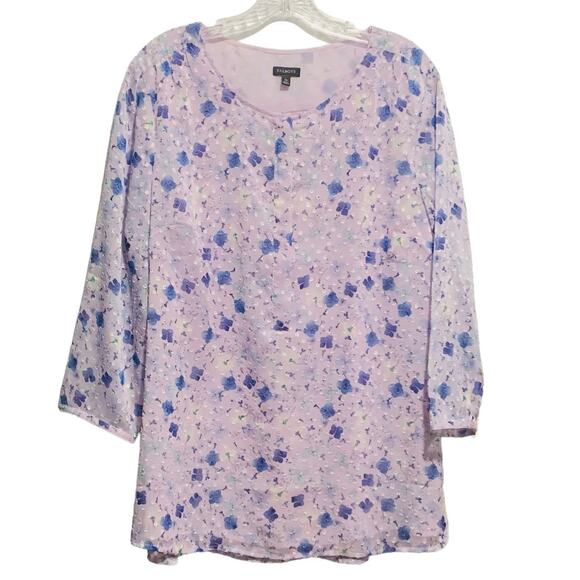 TALBOTS XL Lilac Purple Floral Chiffon Top Lined Pretty Pullover Floral Artsy - Picture 1 of 7